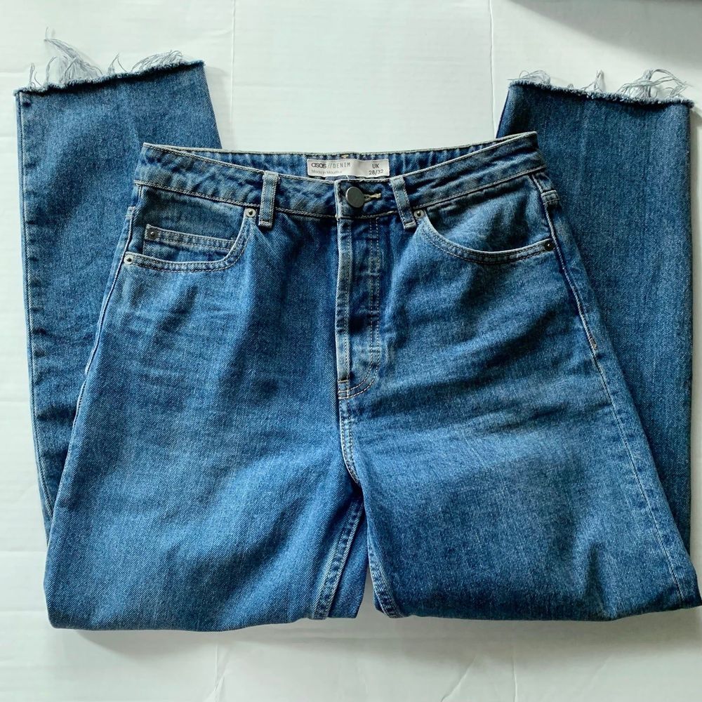 ASOS straight leg Rebel SB 20 fringe bottom jeans